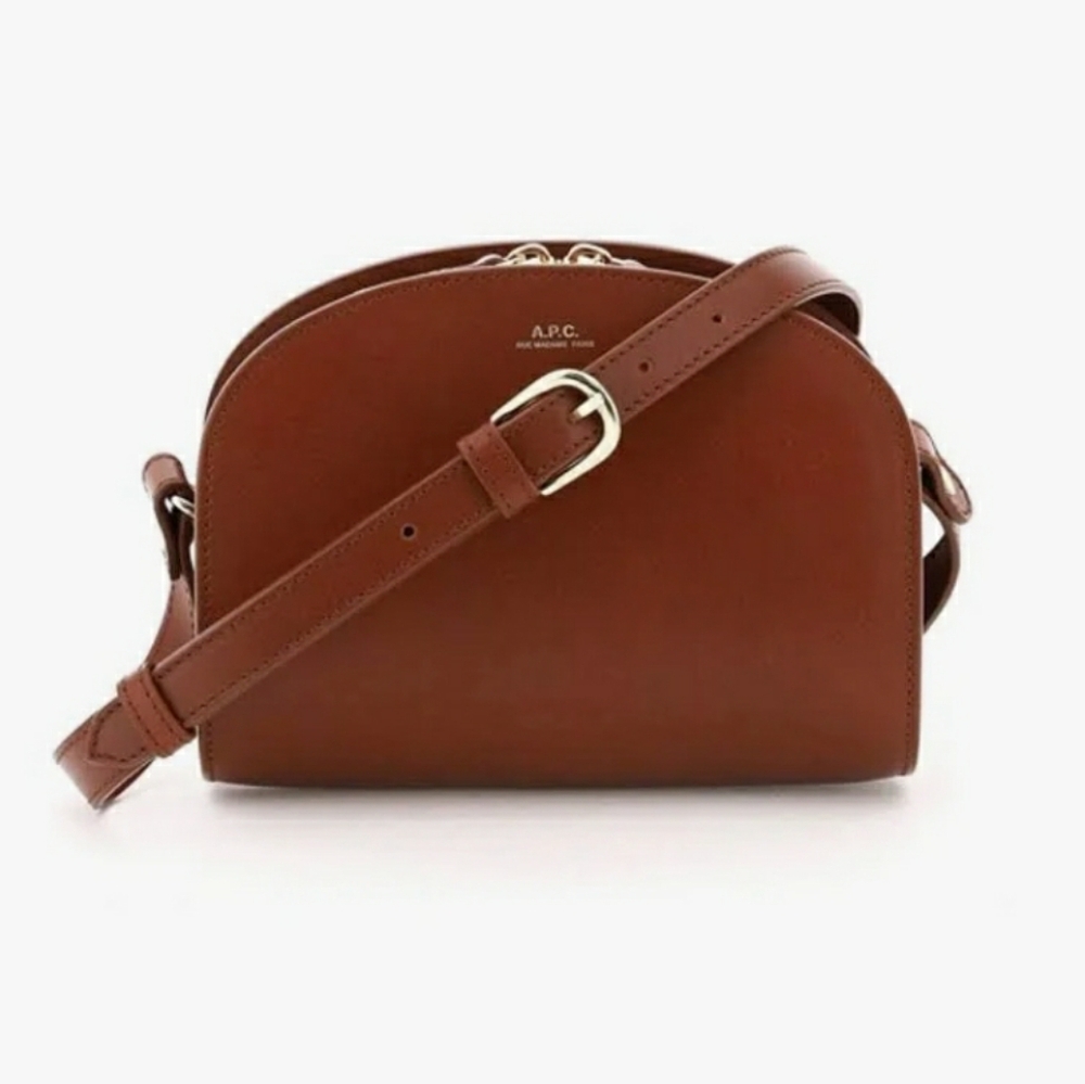 A.P.C Demi Lune Brown Cognac Leather Crossbody Bag